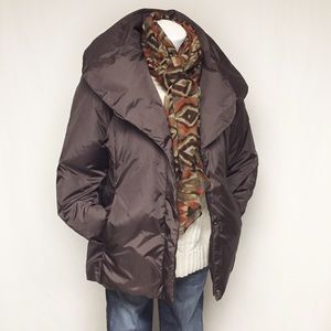 Cole Haan Brown Puffy Down Shawl Collar Coat, Sz L